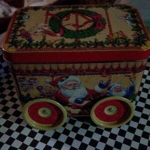 Festive Christmas Express Santa Tin Box with Wheels Vintage Collectibles Piece